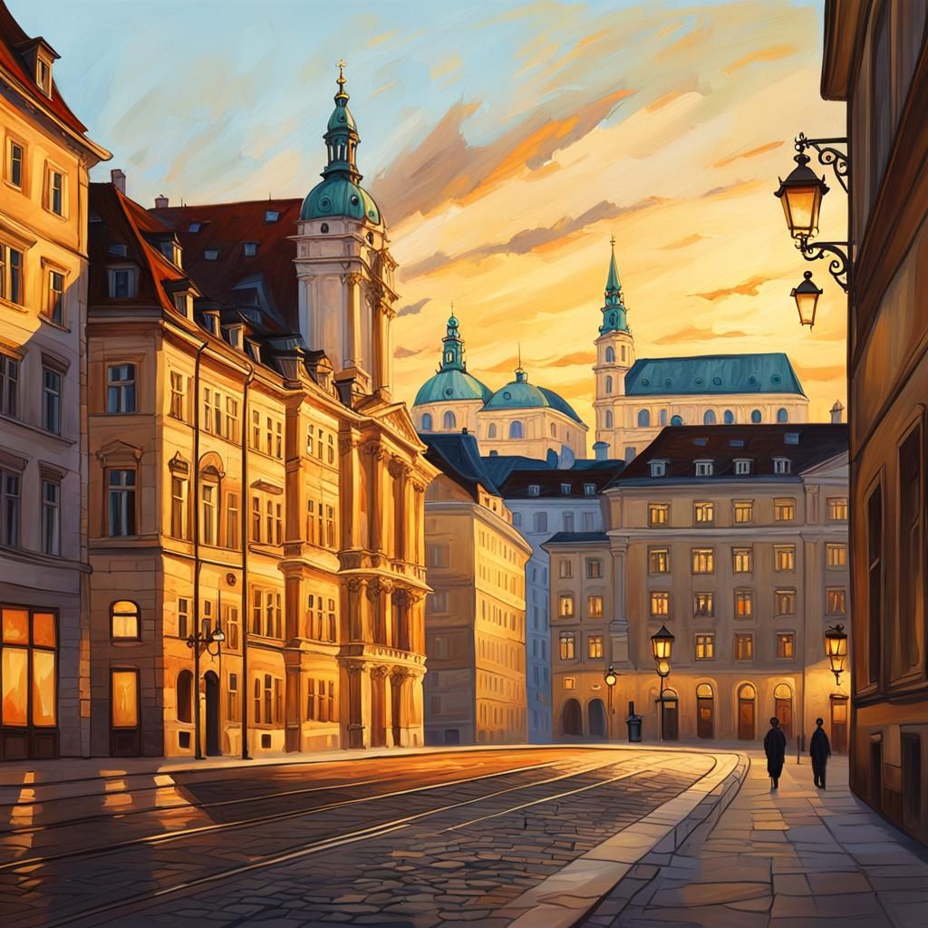 Vienna at Sunset: Oil Painting Cityscape