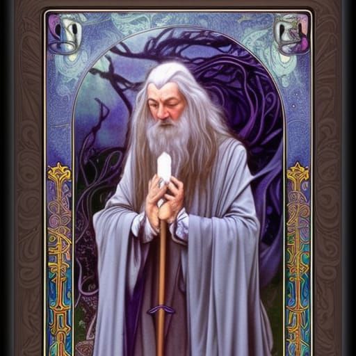 Pagan Wizard Under Blue Moon Tarot Card