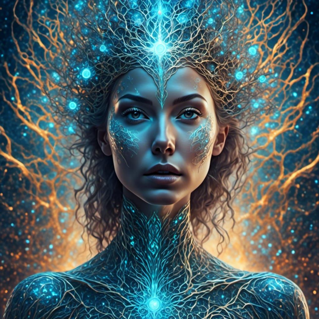 Luminous Woman with Norse Runes in Digital Art