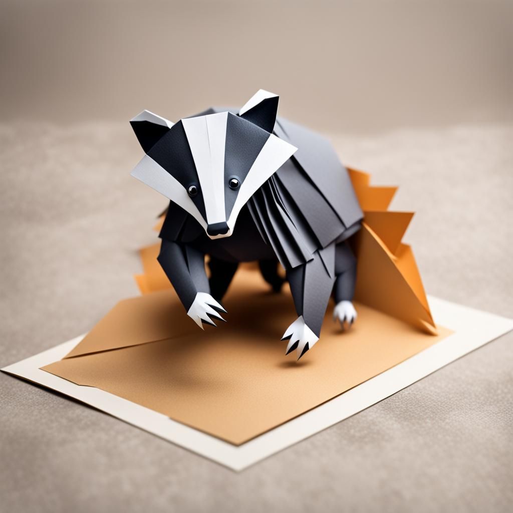 Badger Pop-Up Card in Origami Papercraft Style