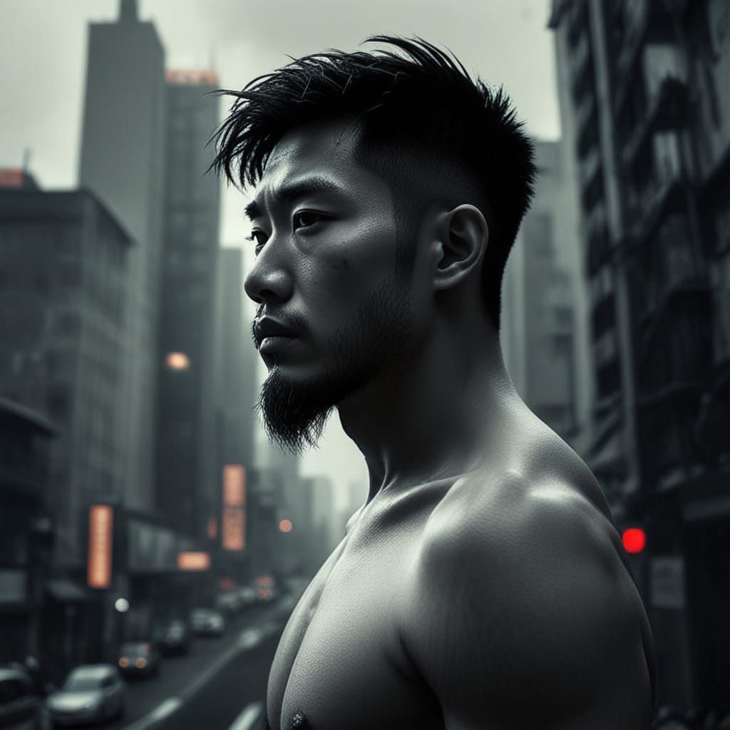 Surreal Monochromatic Portrait of a Dystopian Cityscape