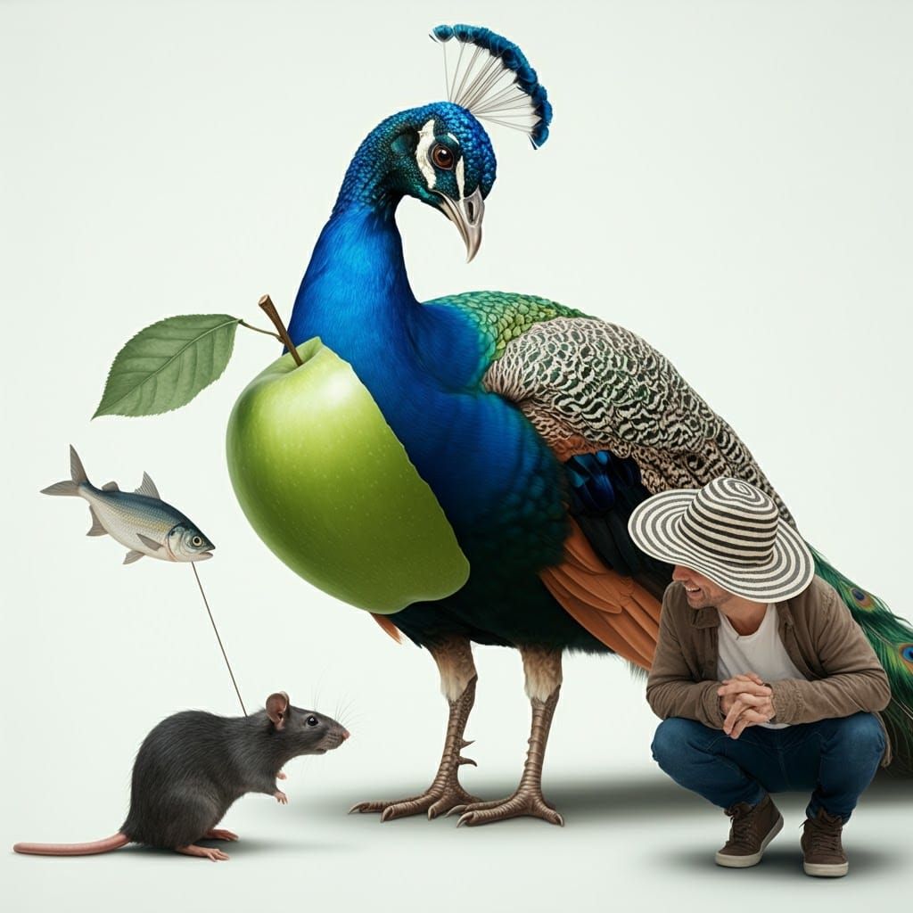 Apple-Lizard Dances with Rat in Impressionistic Painting