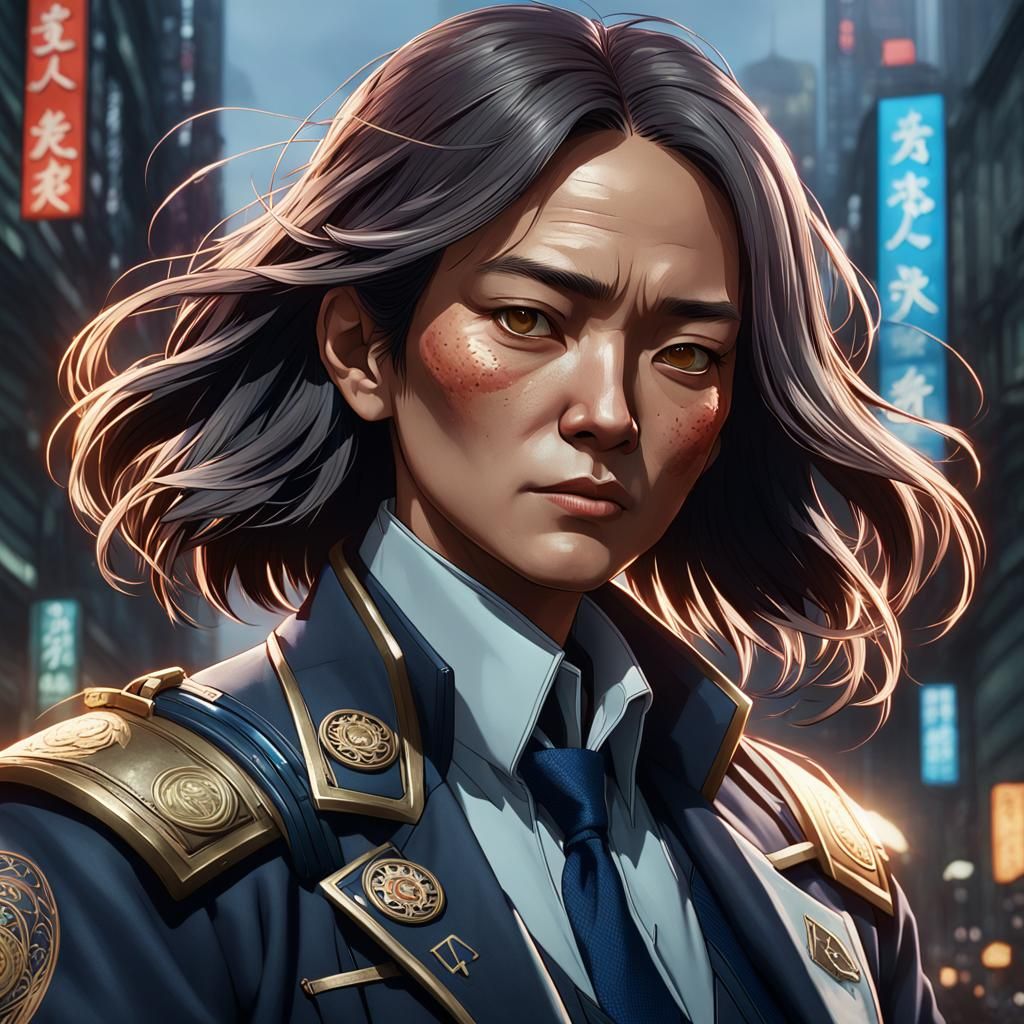 Detailed Portrait of Japanese Agent in Splash Art Style