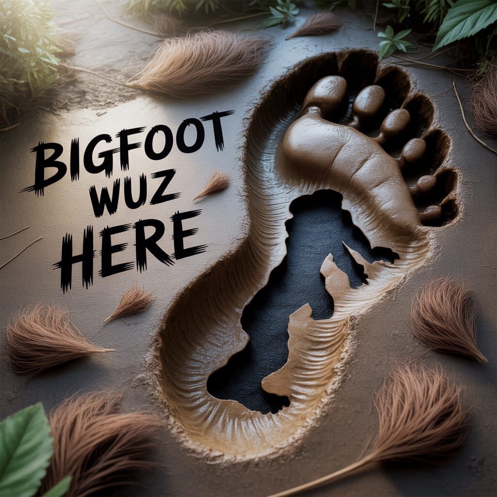 Bigfoot Footprint Silhouette in Earthy Outdoor Photograph