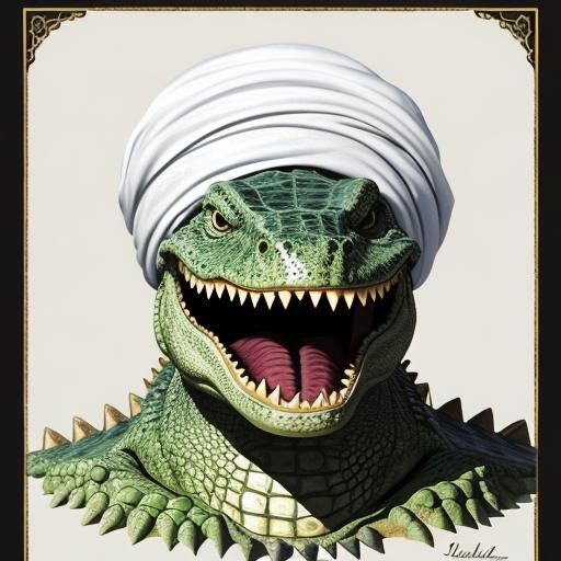 Crocodile in jalabia an white turban