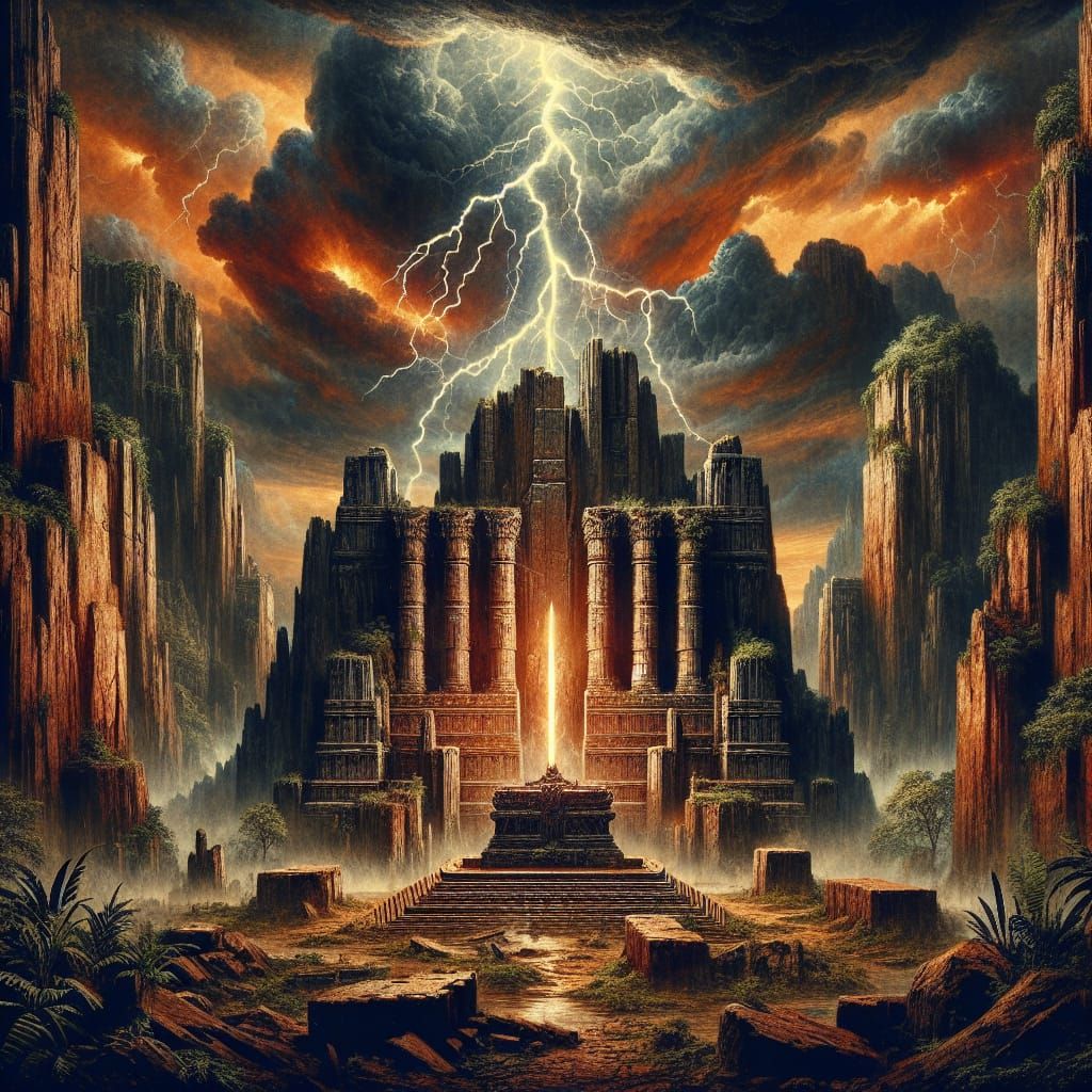 Ancient Ruins in Turbulent Pre-Raphaelite Storm