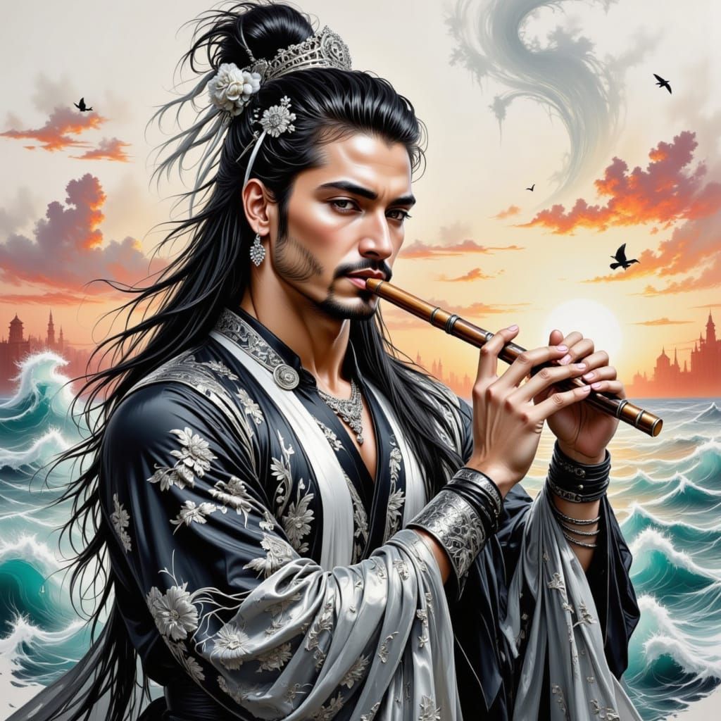 Chinese Man with Dragon, Li Bogle Style Painting