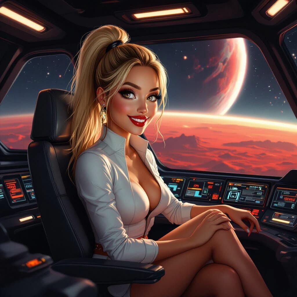 Pleiadian Woman Smiling in Futuristic Spaceship