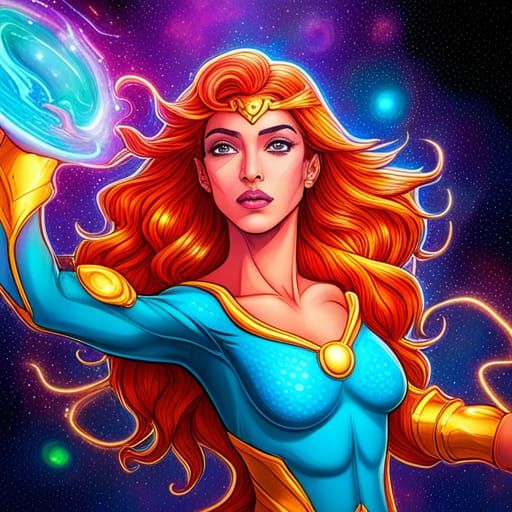 Starfire: Cosmic Superheroine in Holographic Illustration