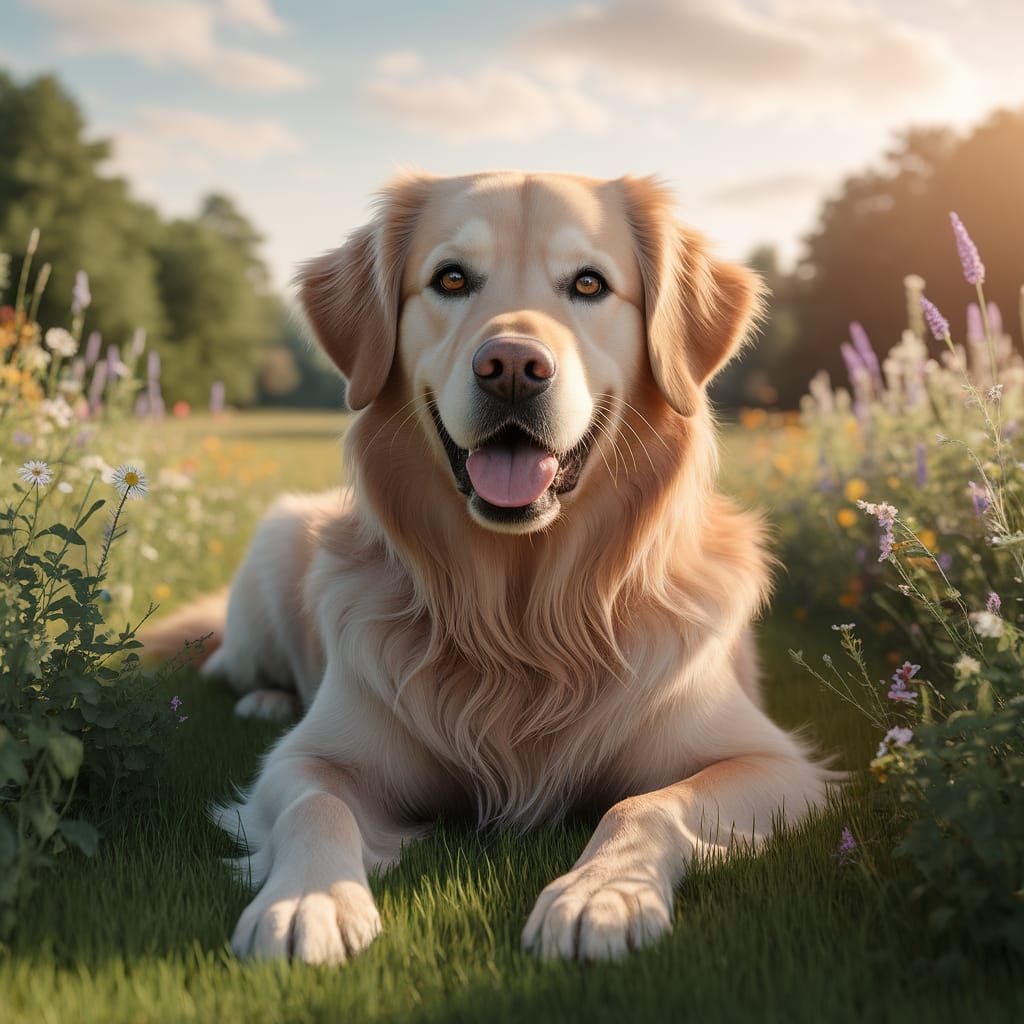 Golden Retriever in Serene Nature Scene