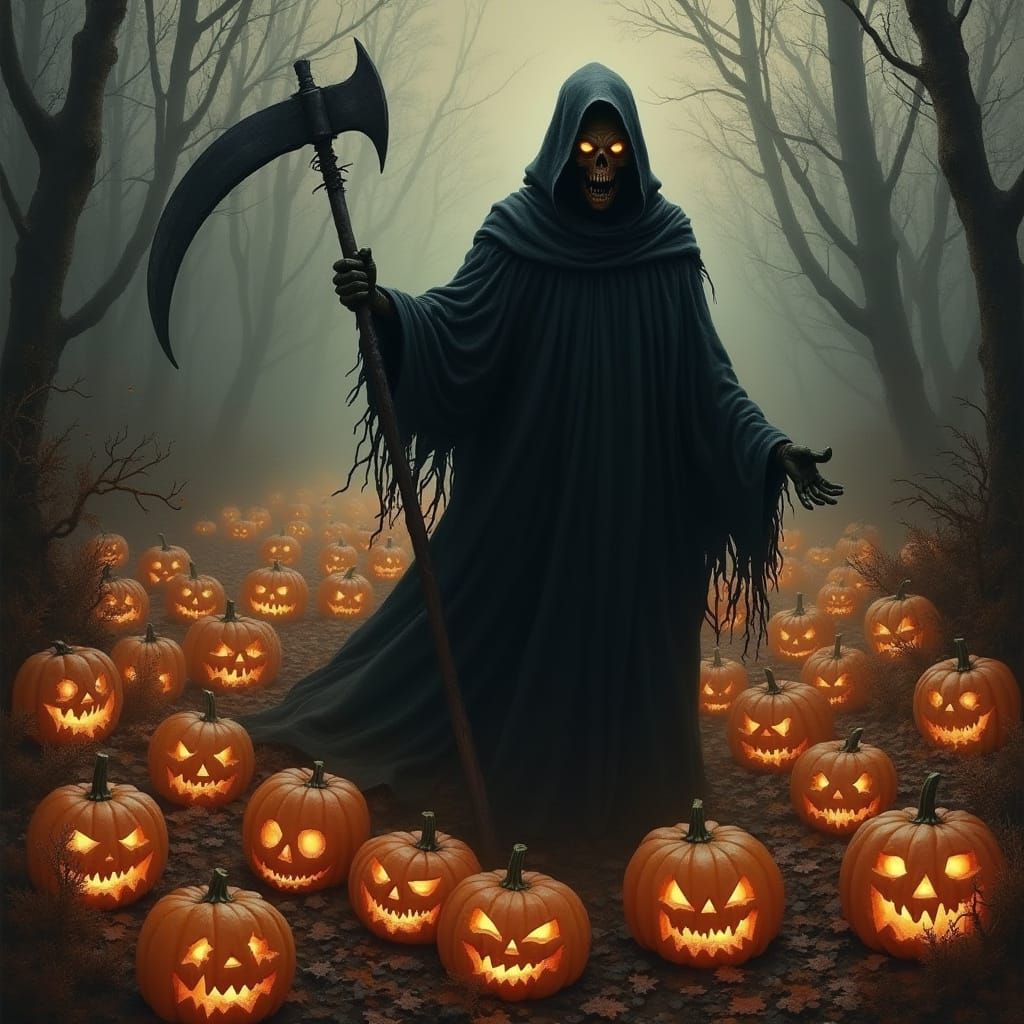 Grim Reaper's Macabre Harvest in Dark Surrealism