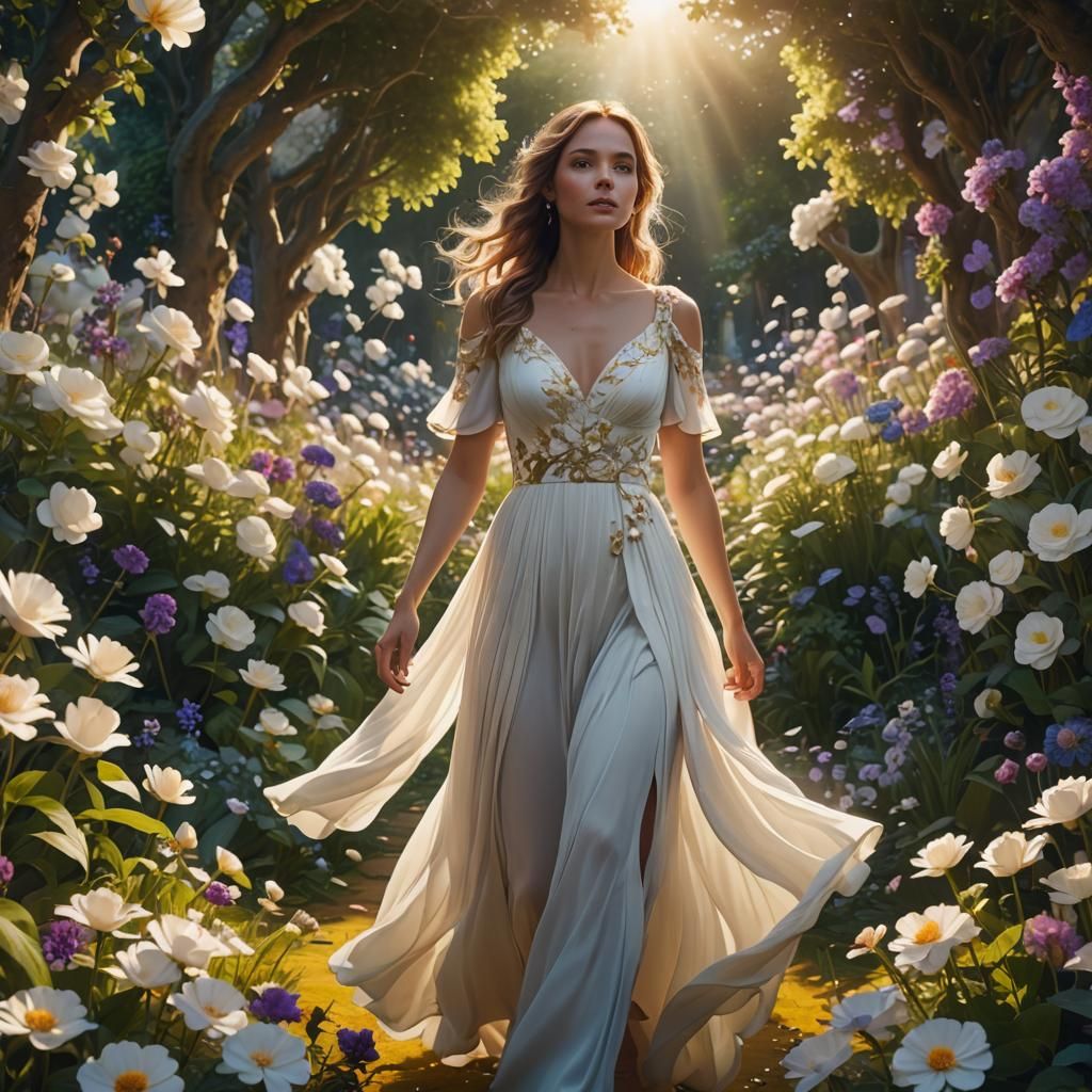 Woman in Flower Garden: Fantasy Concept Art