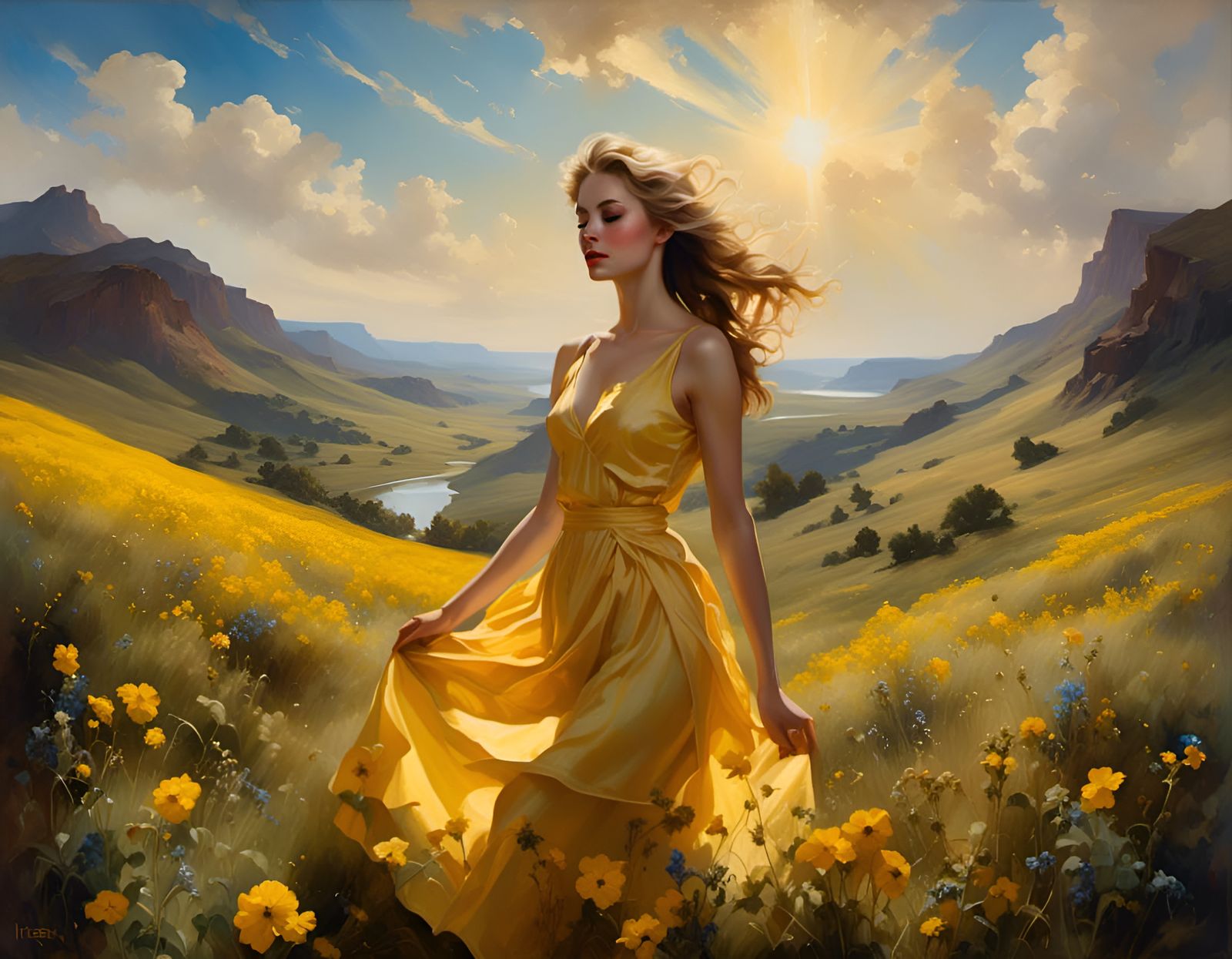 Girl in Yellow Sundress, Hudson River School Style
