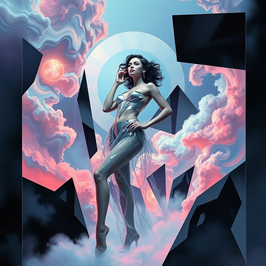 Geometric Woman in Quantum Cubism Style