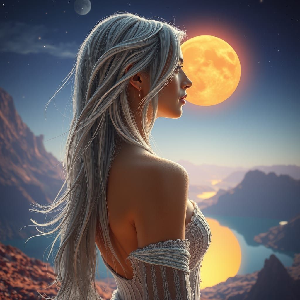 Alien Beauty: Silver Hair in a Sci-Fi Landscape