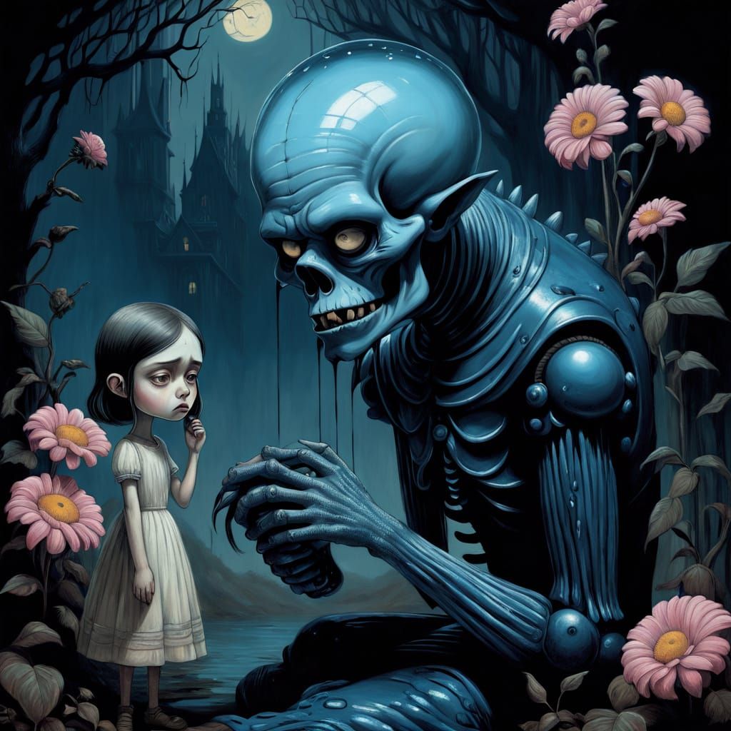 Surreal Cyberpunk Goddess Departs a Desolate Land of Sorrow