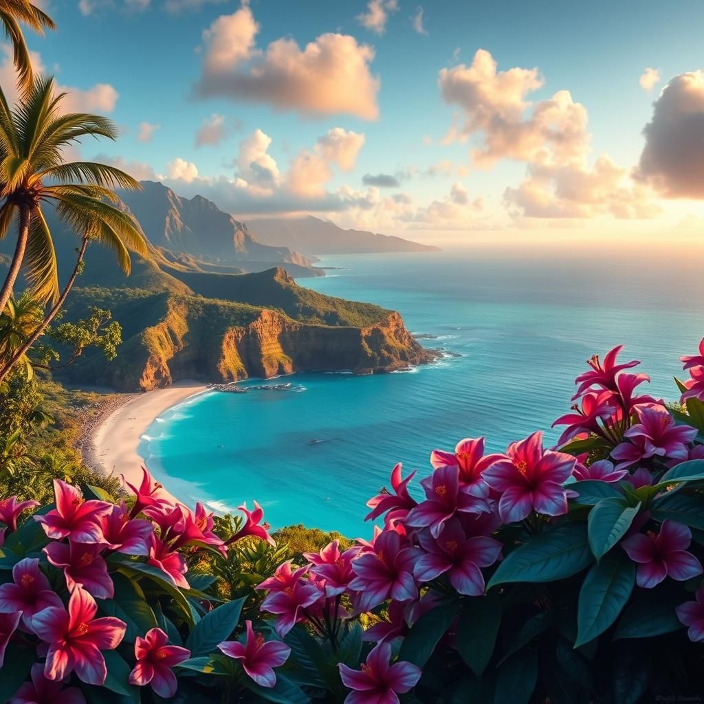 Hyperrealistic Hawaiian Landscape in Vibrant Colors