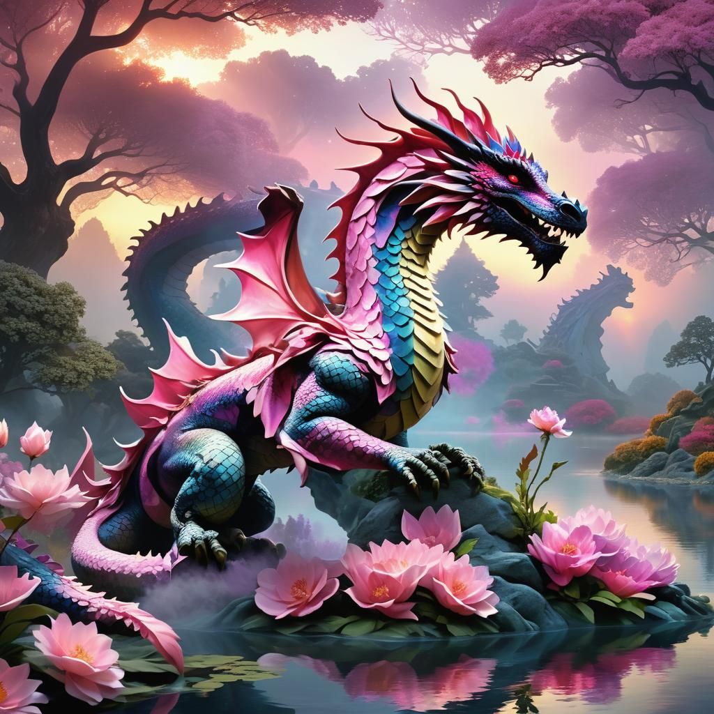 Dragonrider on Dragon in Orphic Oil Painting Style