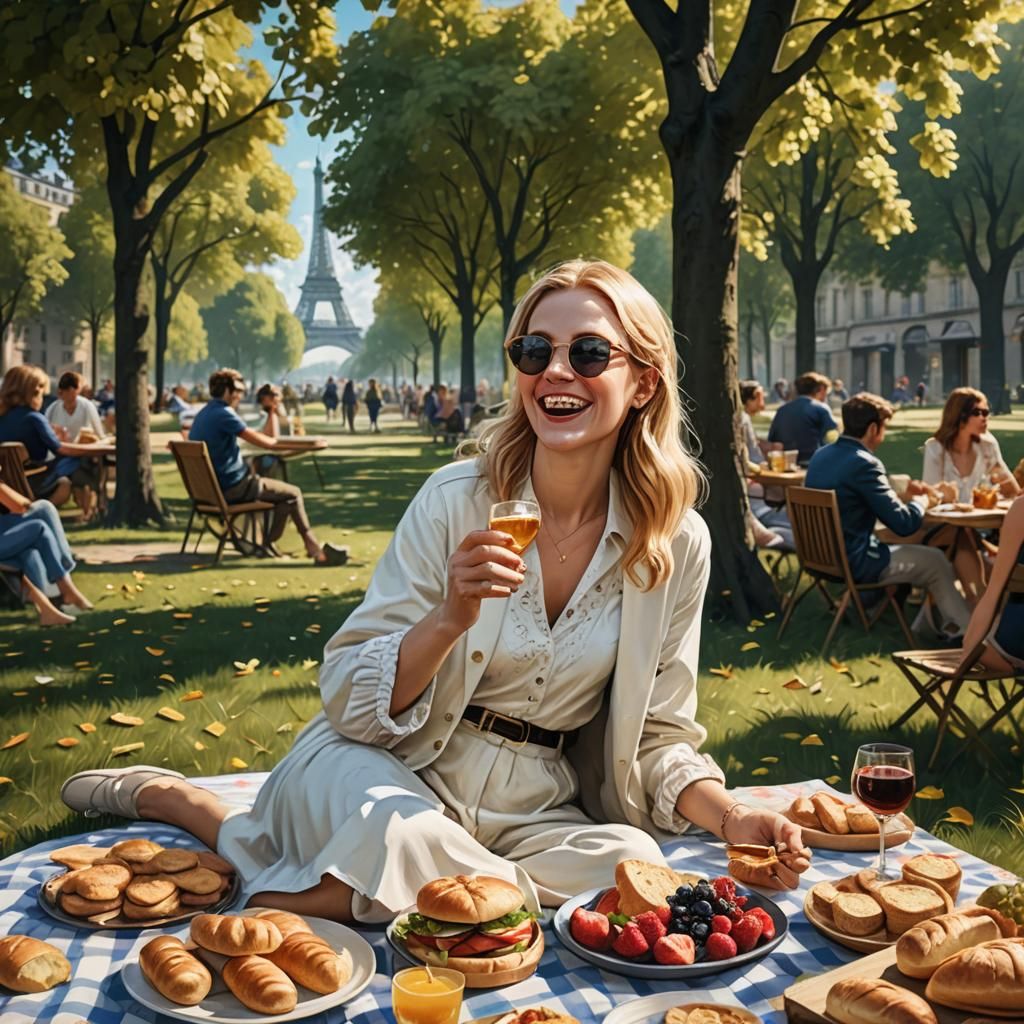 Parisian Picnic: Woman Watching Crypto Values Increase