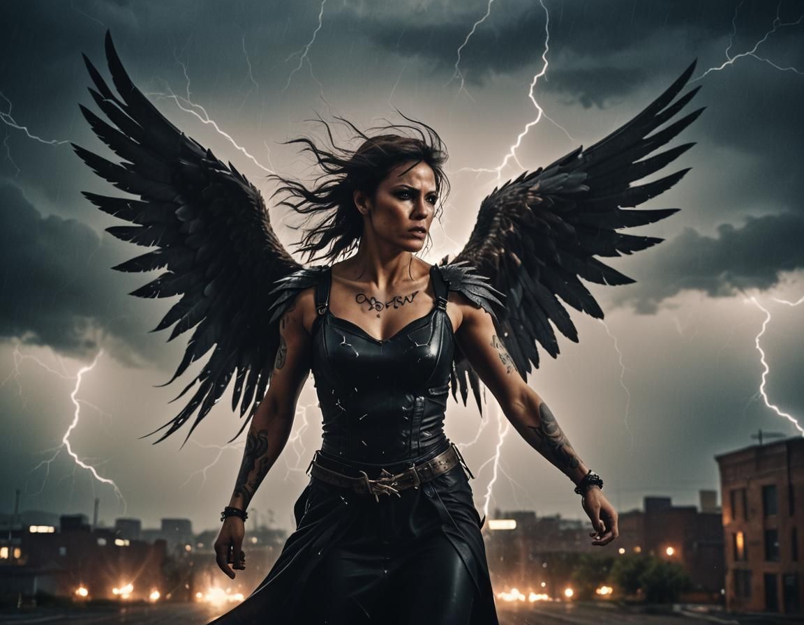 Cinematic Dark Angel Throws Lightning Bolts