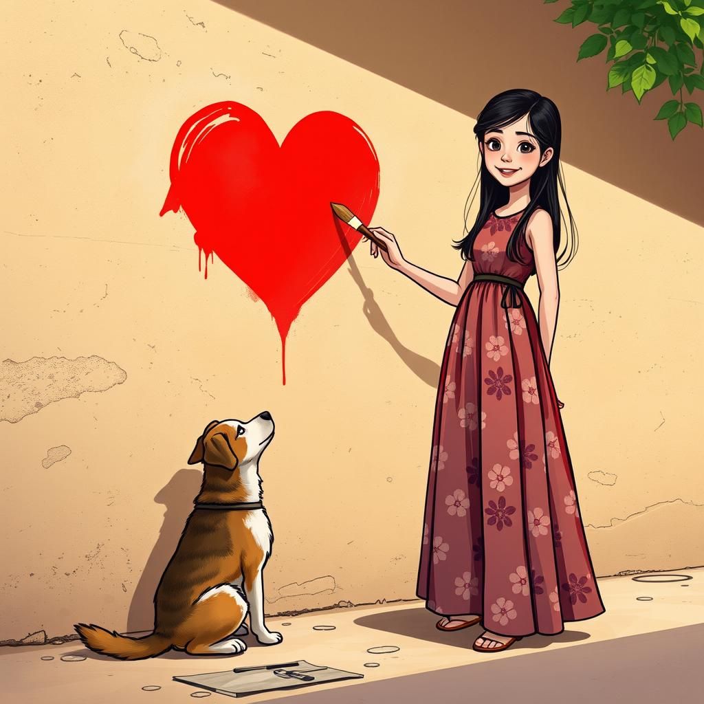 Girl Paints Heart: Comic Book Style Illustration
