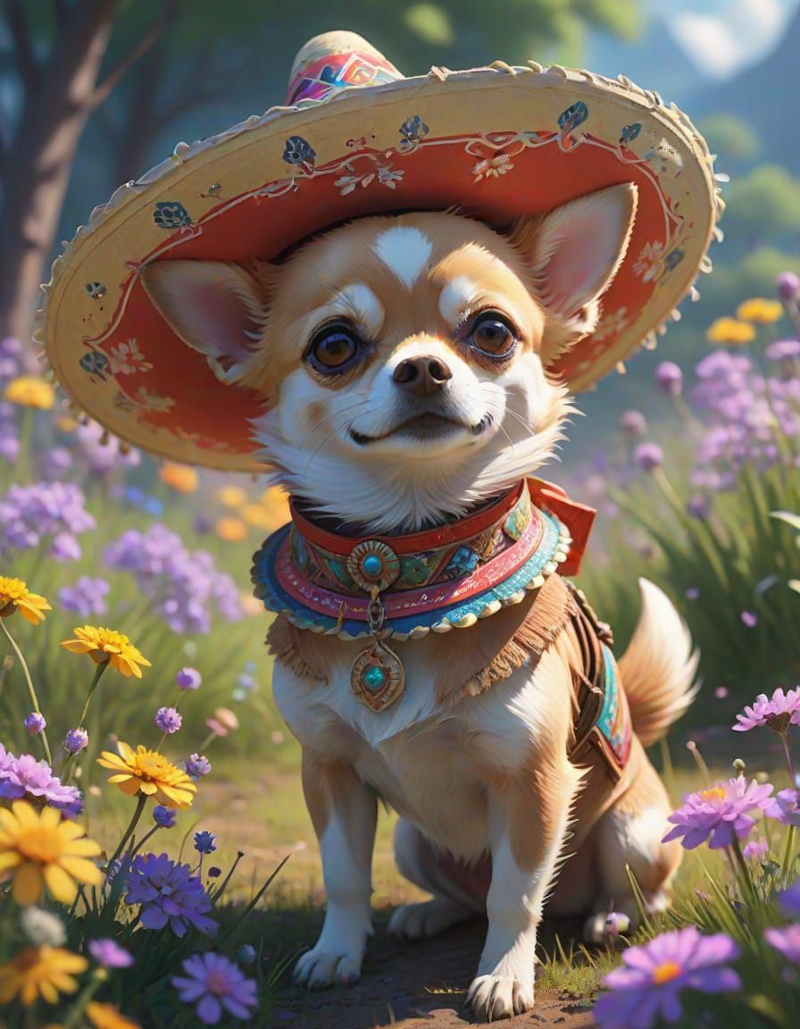 Cheerful Chihuahua in Sombrero: Watercolor Splash Art