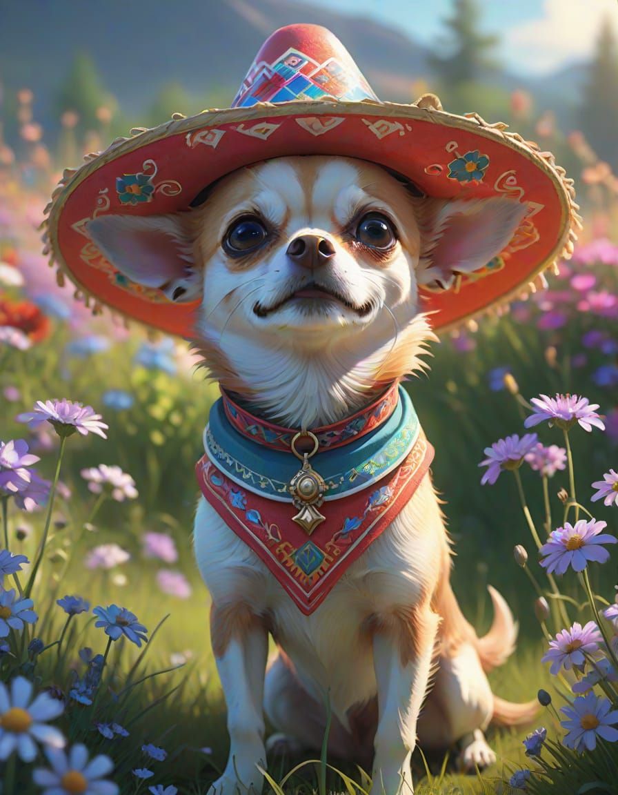 Cheerful Chihuahua in Sombrero: Watercolor Splash Art