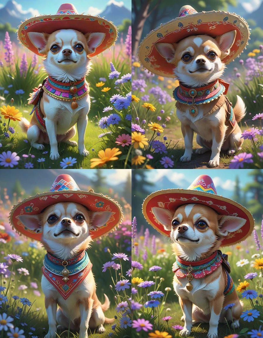 Chihuahua in Sombrero: Whimsical Watercolor Splash Art