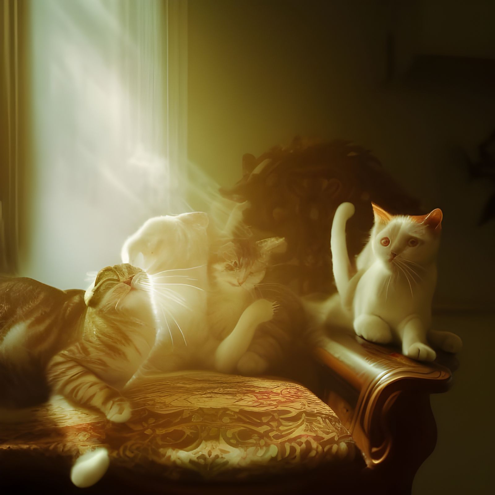Cats on Antique Furniture in Surreal Style