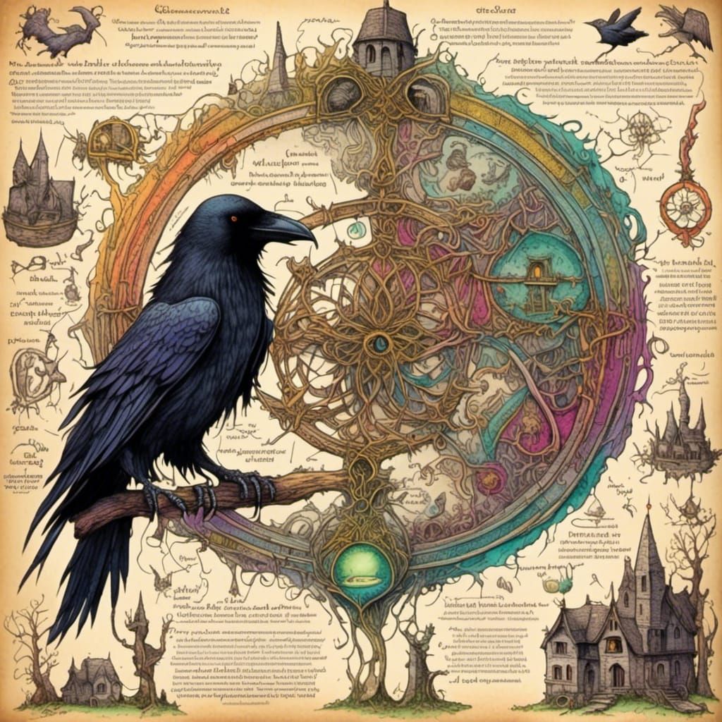 Raven Familiar Grimoire Page in Celtic Knotwork Style