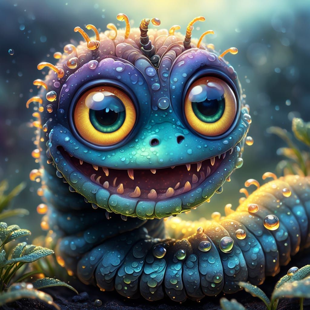 Glowing Worm in Shimmering Mist: Fantasy Art