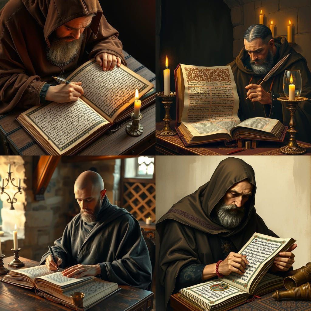 Medieval Monk Copies Ancient Religious Codex