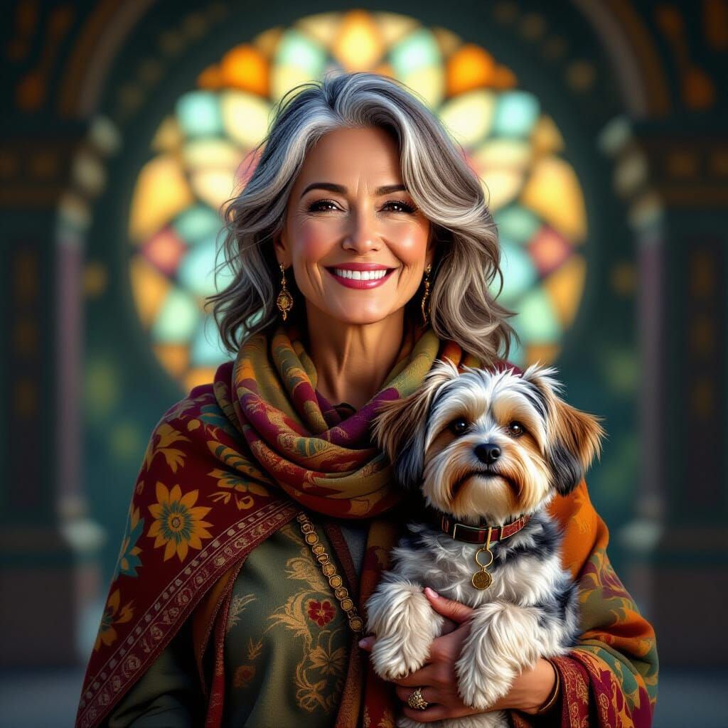 Woman and Dog Portrait in Digital Painting Style