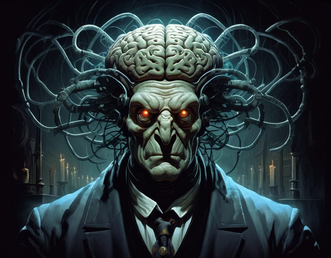 Evil Scientist Brain Hat in Dark Fantasy Style