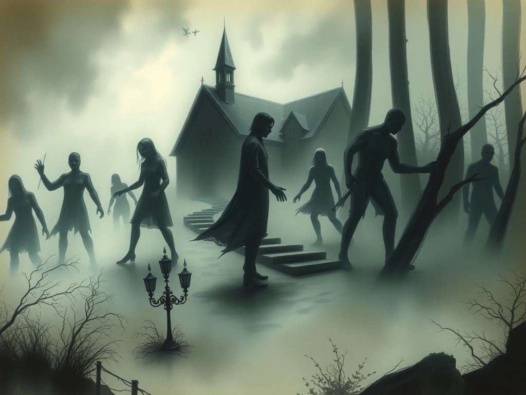 Sinister Gothic Mansion in Watercolour Chiaroscuro