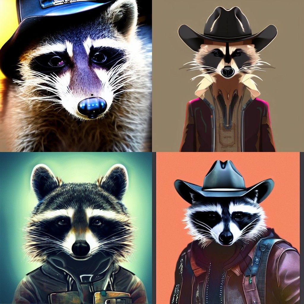 Cyberpunk Raccoon in Cowboy Hat