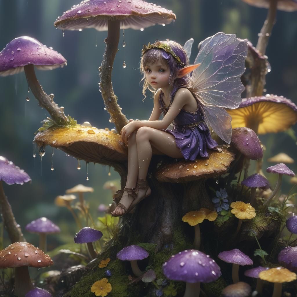 Fairy on Mushroom: Macro Dark Fantasy Concept Art