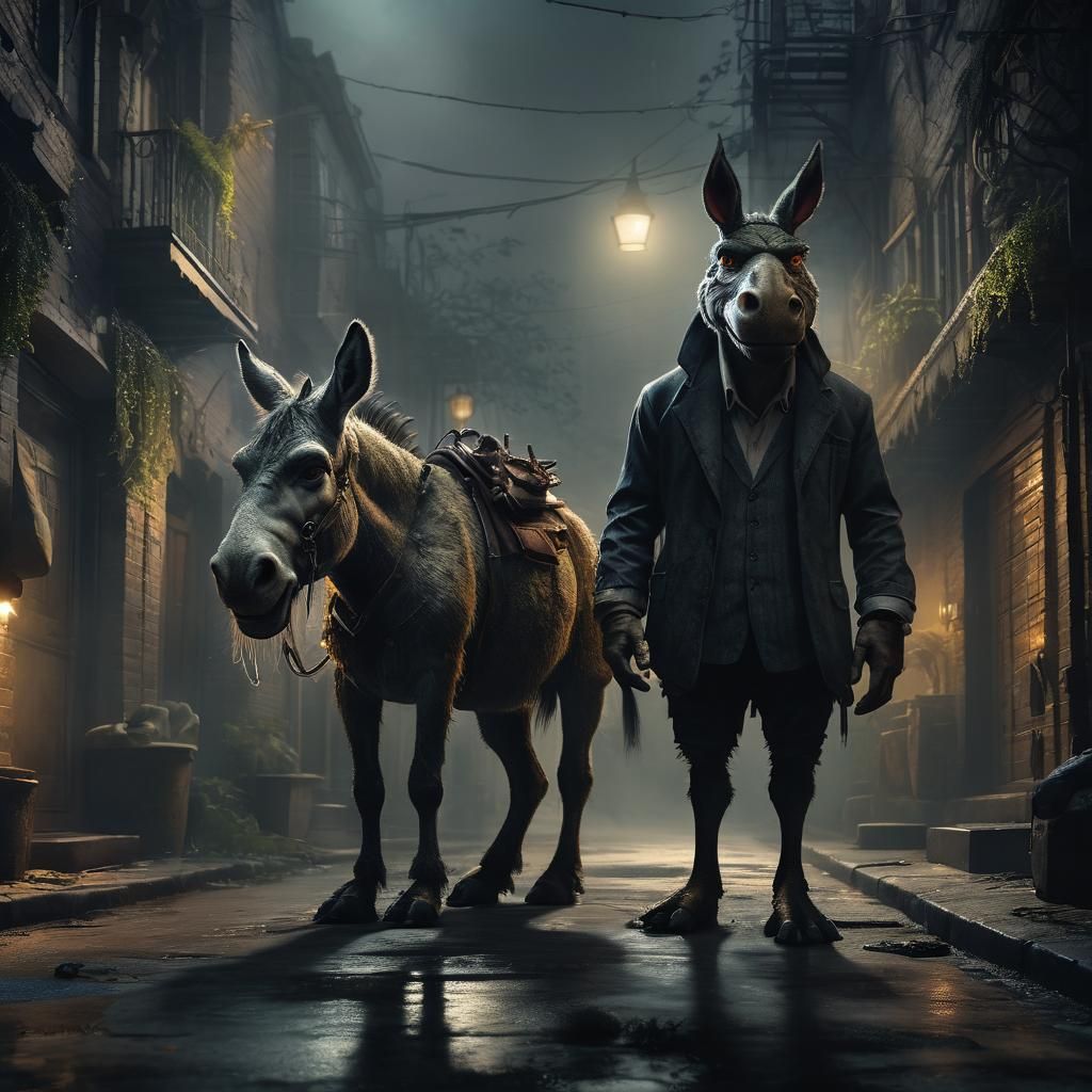 Gangster Donkey and Frog in Dark Fantasy Alley