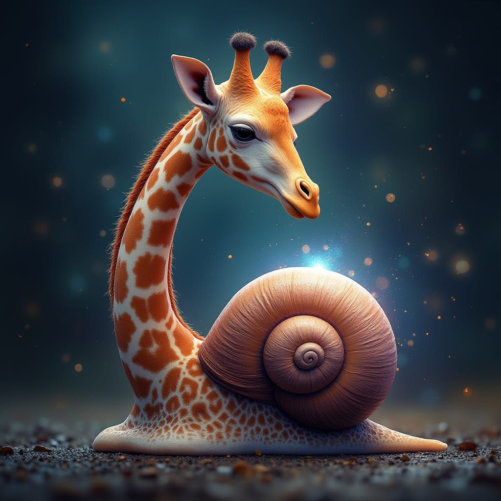 Giraffe-Snail Hybrid in Cosmic Astral Landscape