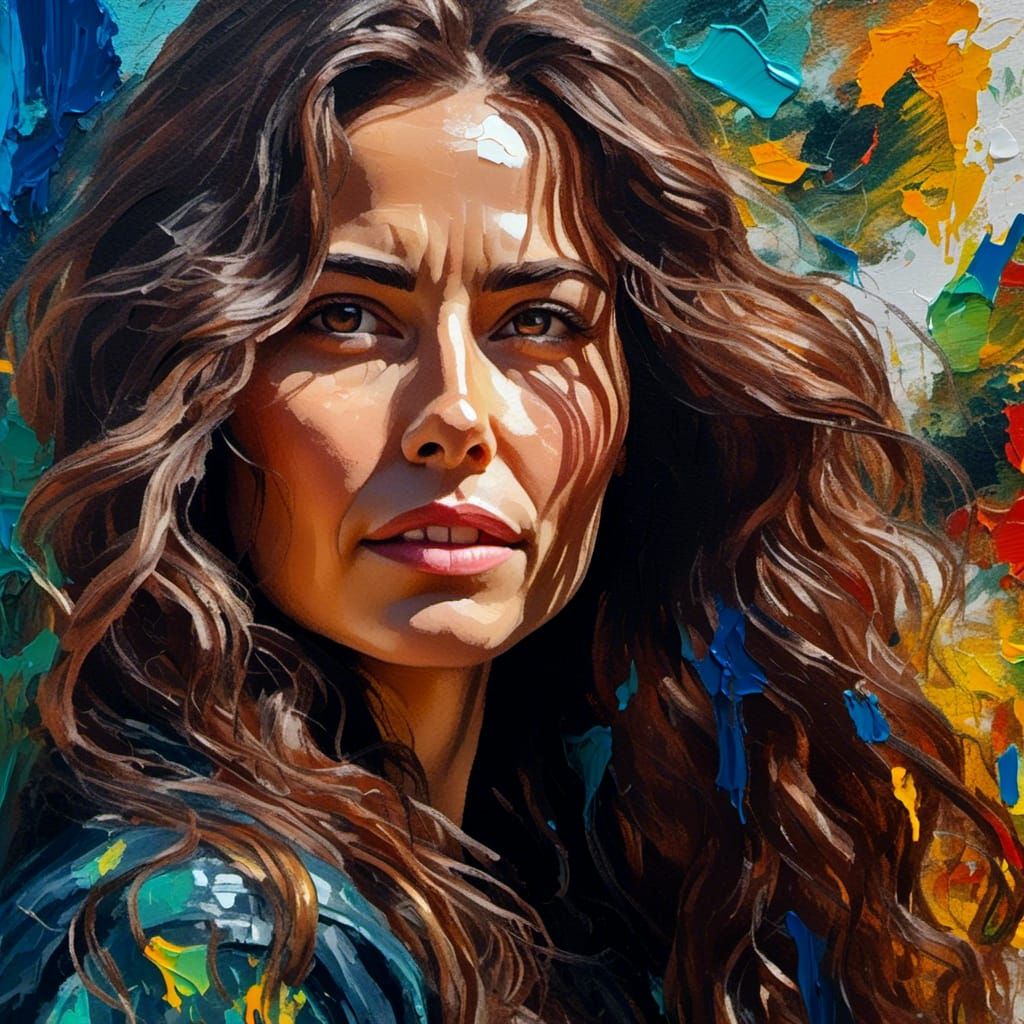 Vibrant Oil Painting of a Woman in Pop Art Style