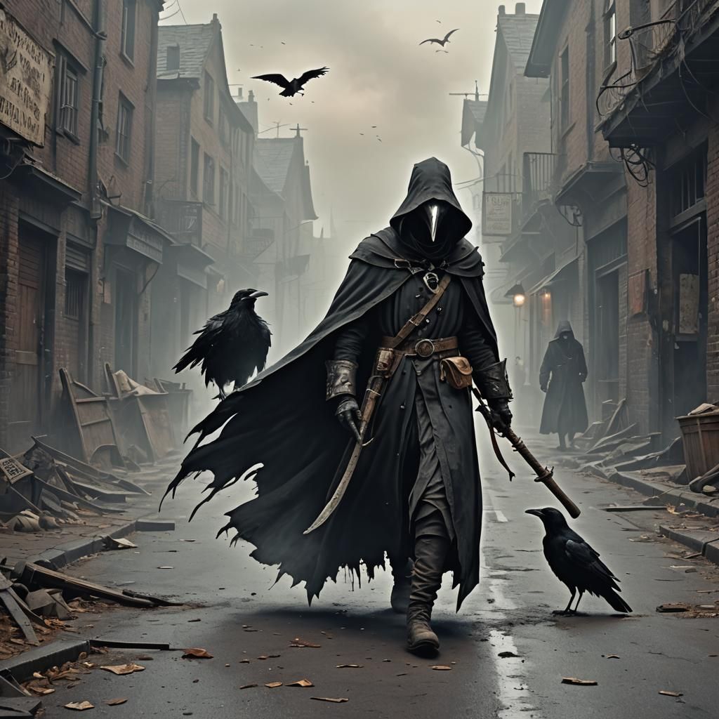 Plague Doctor in Abandoned Street: Studio Ghibli Anime