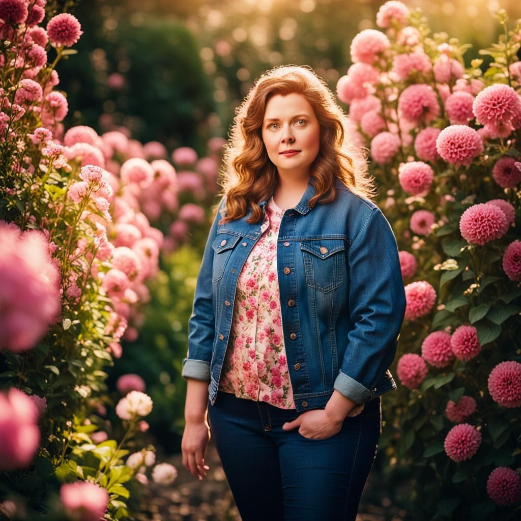 Sunlit Portrait of Woman in Denim Jacket