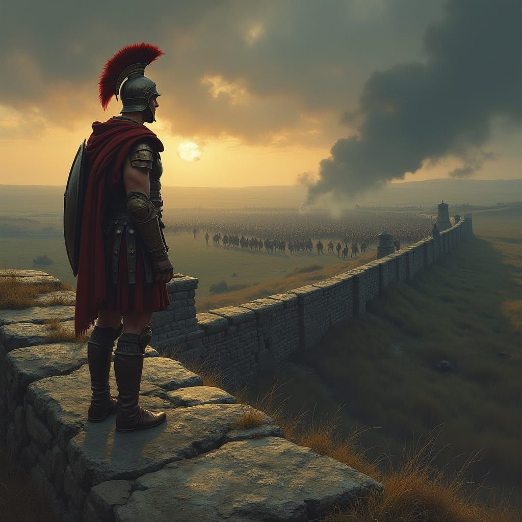 Roman Soldier on Hadrian's Wall, Dramatic Landscape