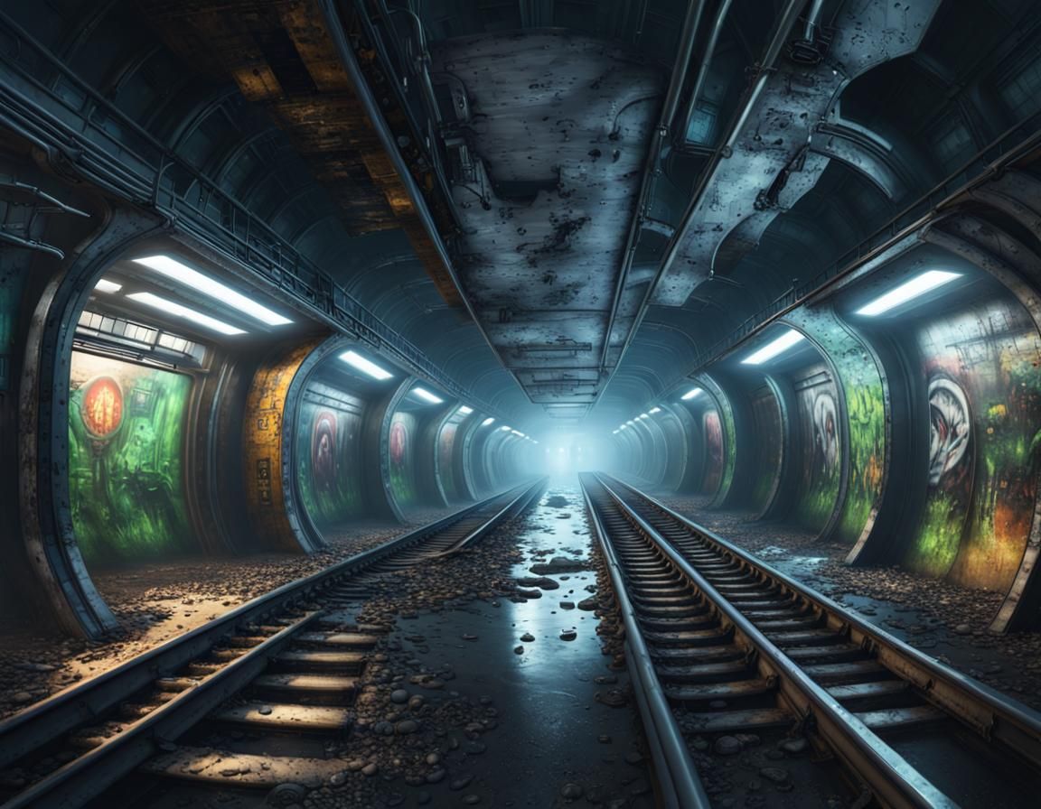 A long time abandoned underground subway, eerie and haunted.