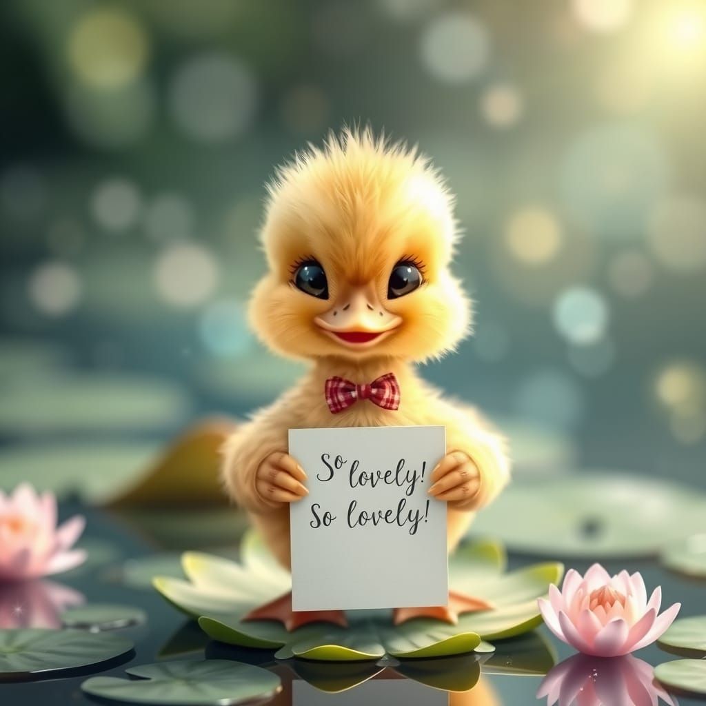 Duckling in Bow Tie on Lily Pad, Sanrio Aesthetic