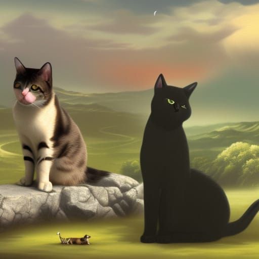 Detailed Matte Painting of a Cat and Dog