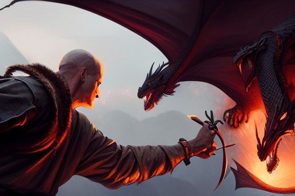Fantasy Thief Battles Dragon in Detailed Concept Art