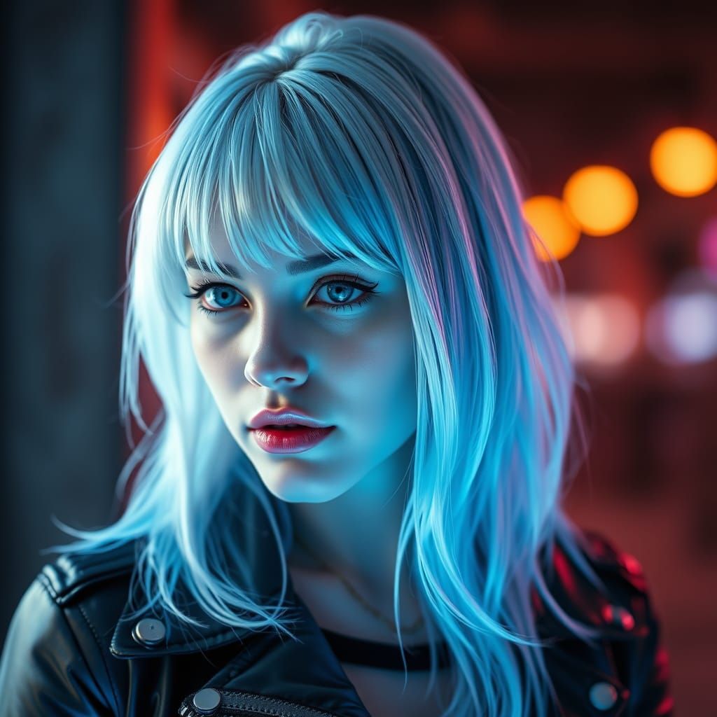 Cyberpunk Goddess in Neon Blue