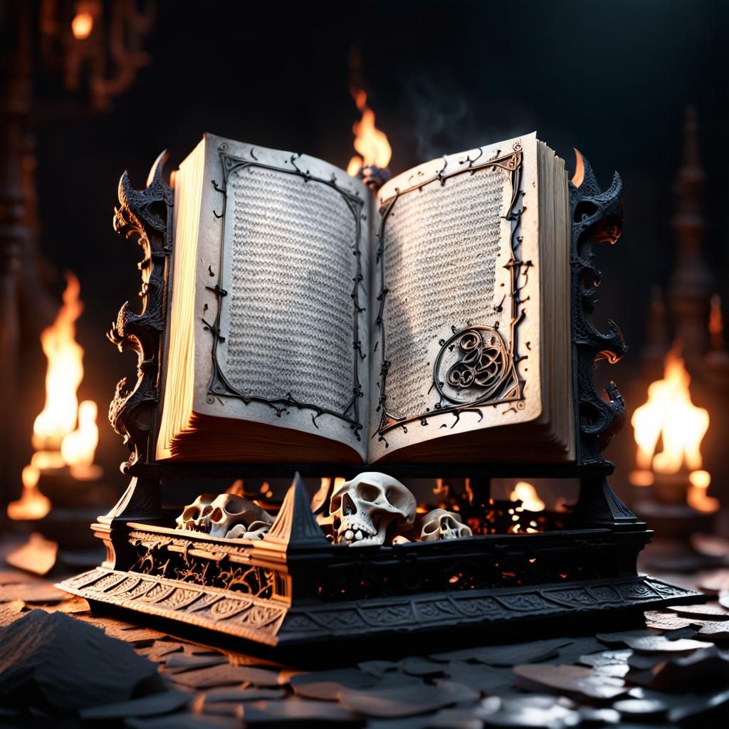 Eerie Demonic Spellbook Illustration with Volumetric Lightin...