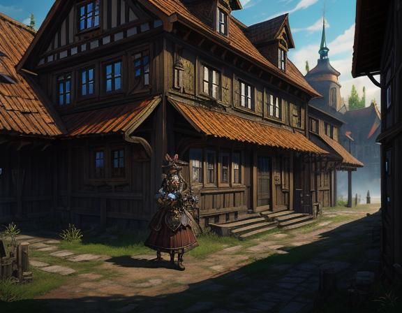 Steampunk Anime Woman in Latvian Village